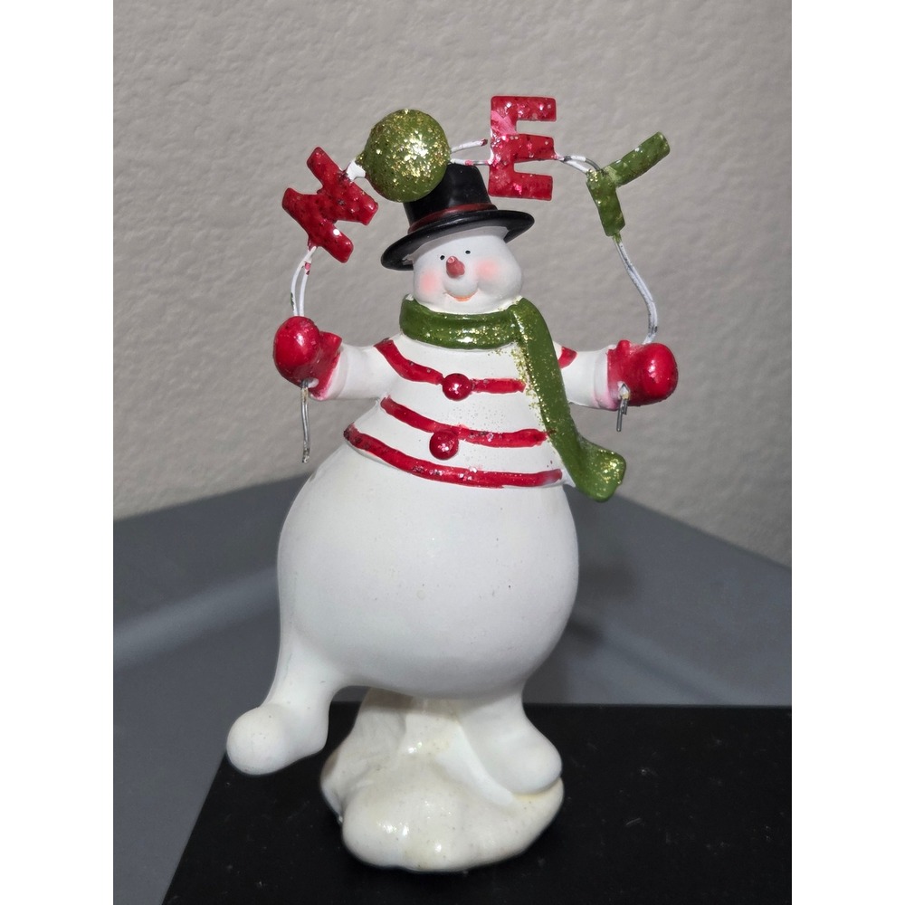 Christmas Snowman Figurine Merry Glitter Banner Holiday Decor Tabletop